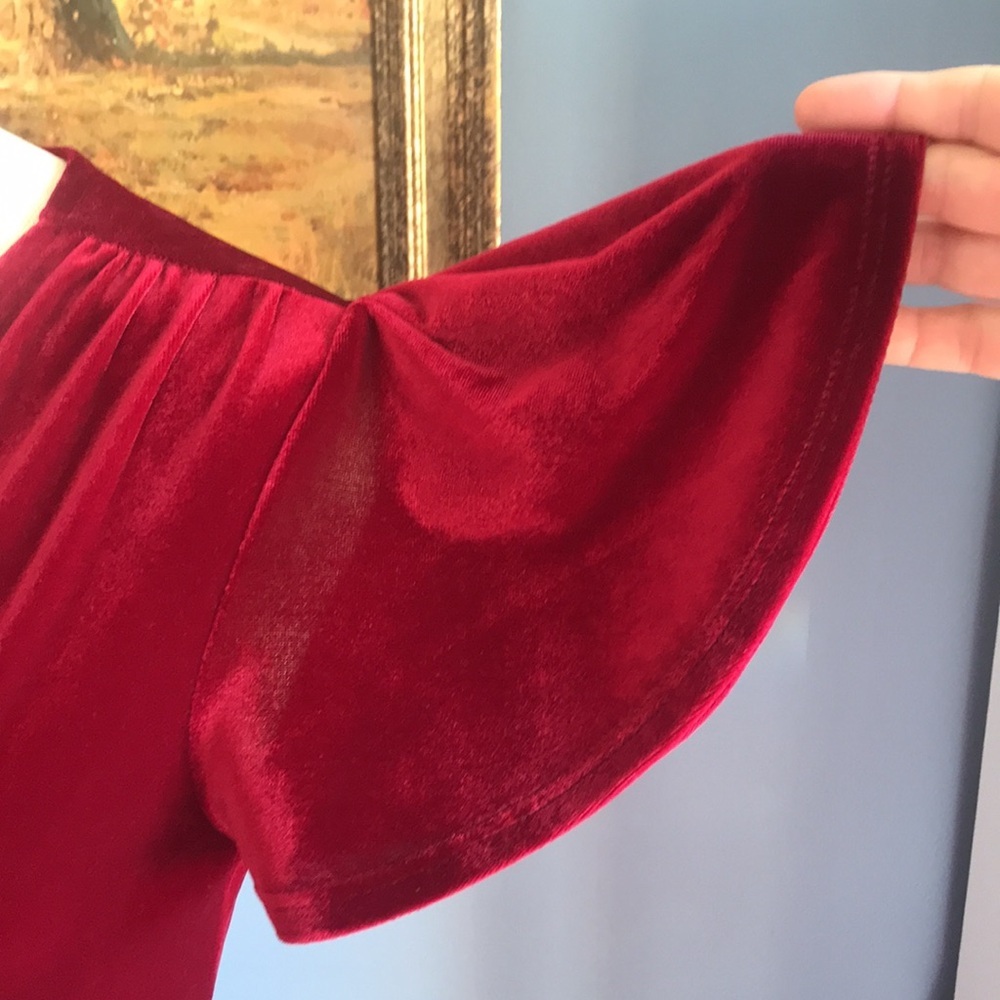 BHLDN red velvet short sleeves asymmetric wrap dress witchy goth fairy holidays - Picture 6 of 15